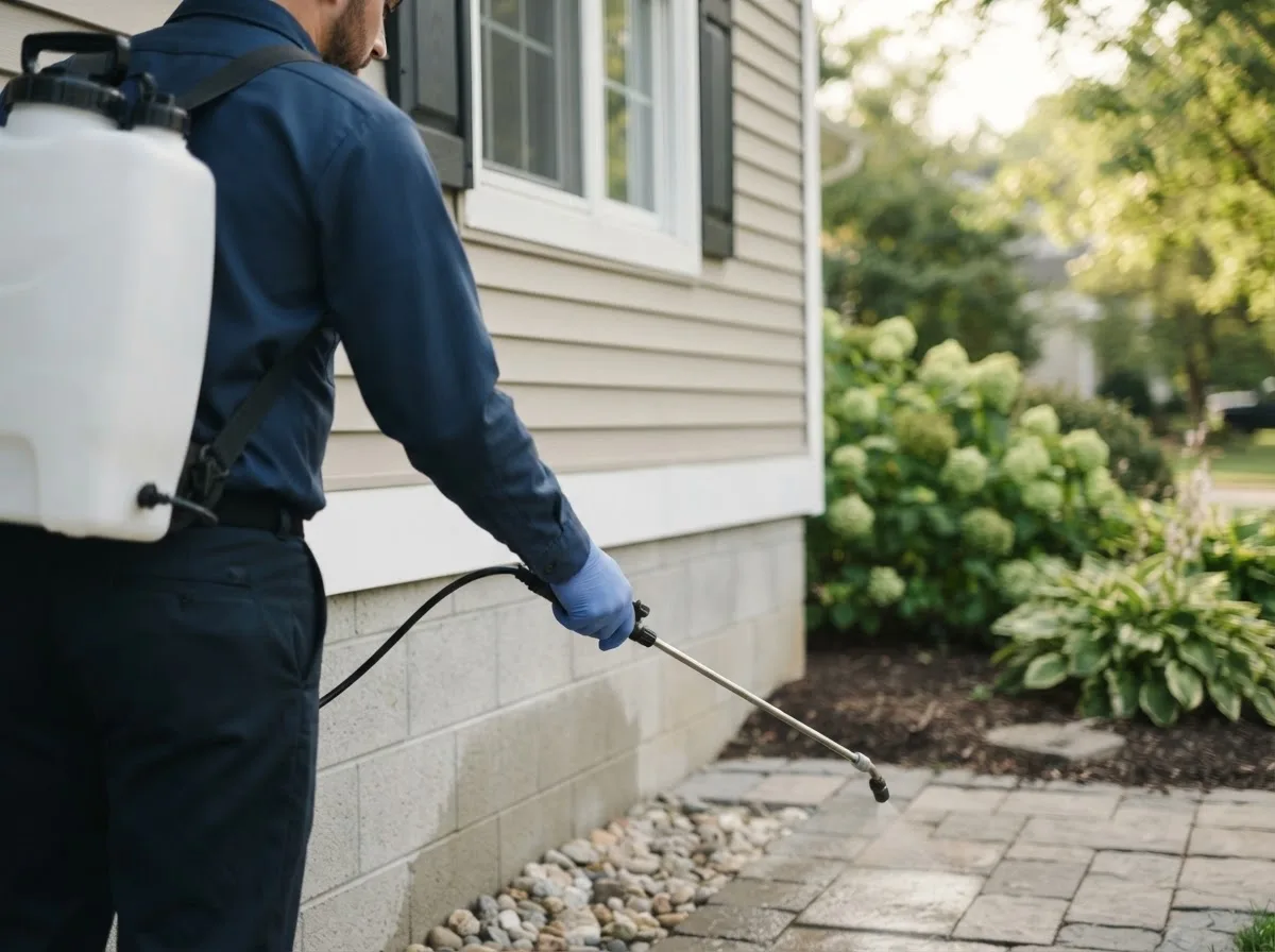 Pest control technician inspecting a home in Winton, MN
